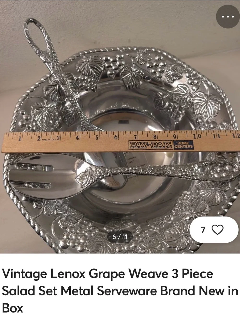 Lenox Grape Weave Silver Salad Bowl with Matching Serving Spoons